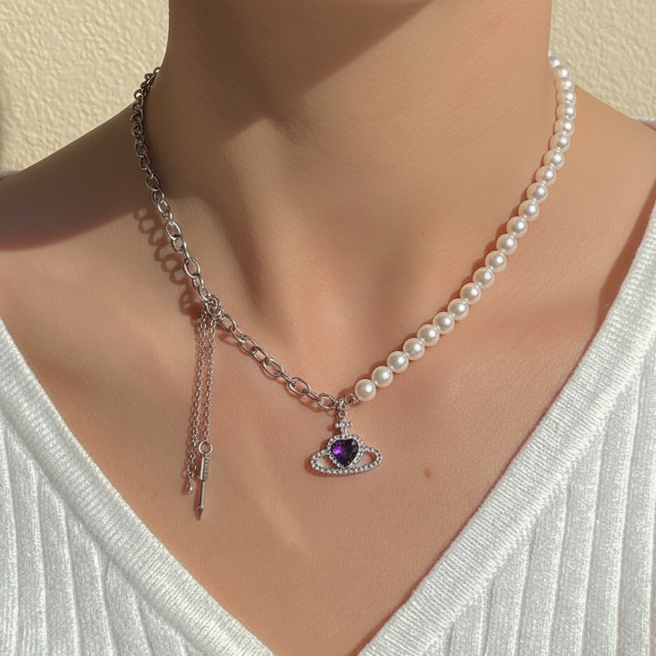 Purple Orbit Pearl Choker