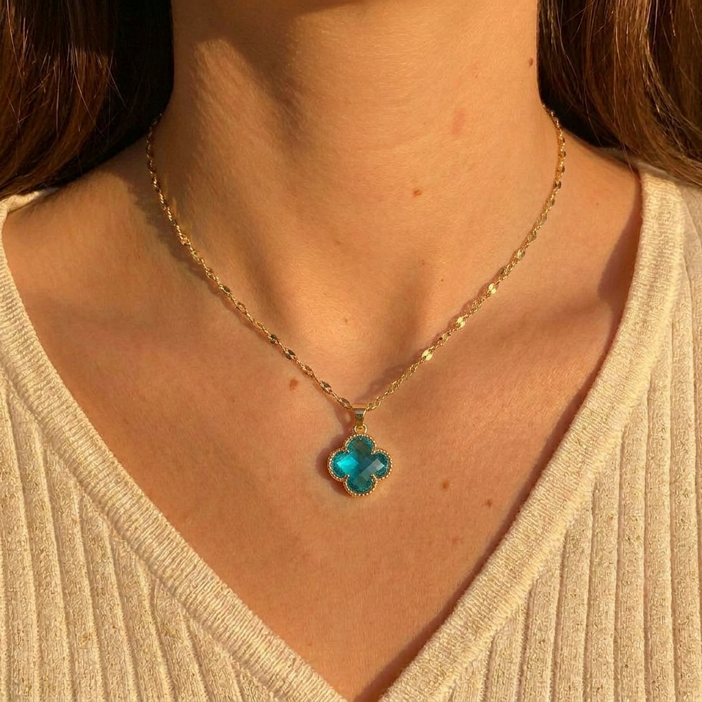 Aqua Clover Necklace