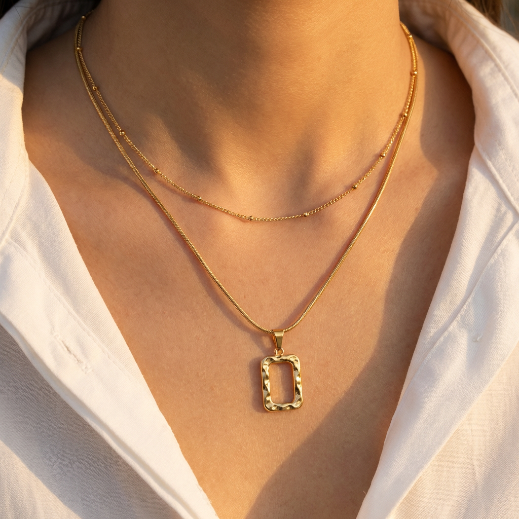 Golden Frame Layered Necklace
